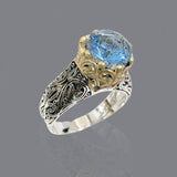 Antique Silver Guardian Angel Ring Green Moonstone for Women Jewelry