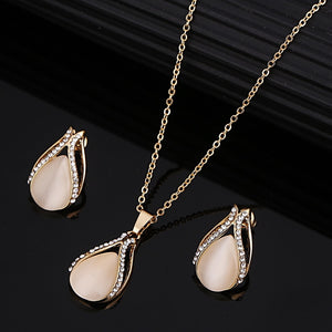 Water Drop Opal Gold Jewelry Set For Woman Wedding Jewelry