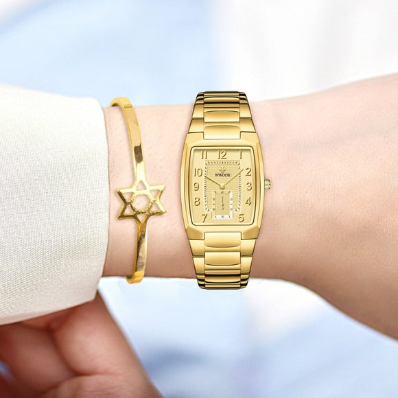 18K Yellow Gold Women Watch Women Bracelet Wrist Watch Jewelry