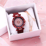 Luxury Women Rhinestone Flower Watch Bracelet Set Party Jewelry