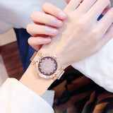 Luxury Women Rhinestone Flower Watch Bracelet Set Party Jewelry