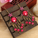 Ethnic Carved Long Earrings Women Hollow Flower Wedding Jewelry