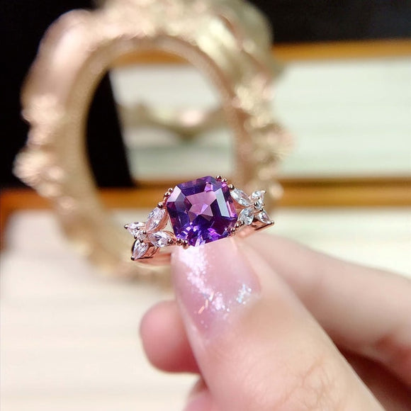 Purple Square Zircon Ring for Women Wedding Party Jewelry