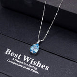 Water Drop Aquamarine Pendant Necklace for Women Engagement Jewelry