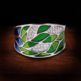 Inlaid Green Flower Zircon Ring 925 Silver for Women Wedding Jewelry