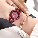 Luxury Women Rhinestone Flower Watch Bracelet Set Party Jewelry