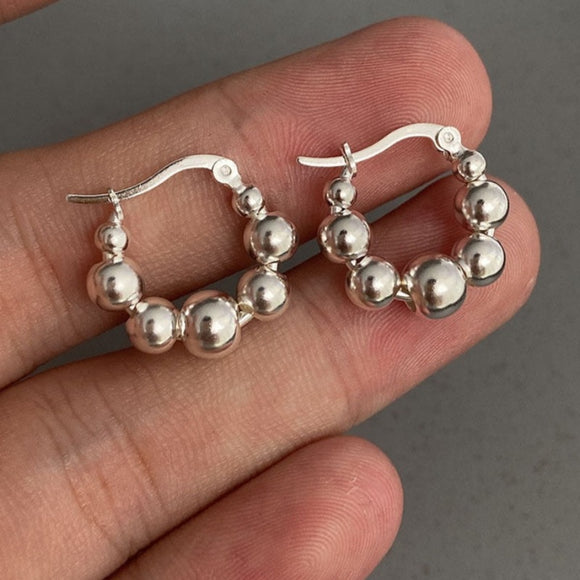 Silver Beads String Hoop Earrings for Women Birthday Party Jewelry