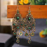 Ethnic Carved Gold Hollow Earrings Women Flower Wedding Jewelry