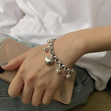 Silver Bead Heart Pendant Bracelet Party Jewelry For Women