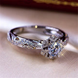 Classic Flower Engagement Ring Women Silver Wedding Jewelry