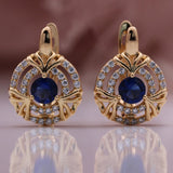 Natural Zircon Dark Blue Drop Earrings Women 585 Rose Gold Jewelry