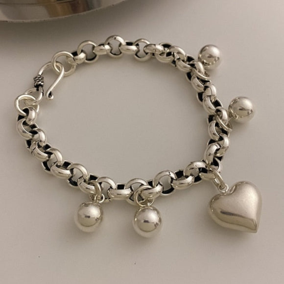 Silver Bead Heart Pendant Bracelet Party Jewelry For Women