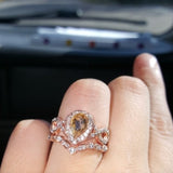 1Carat Morganite Engagement Ring Set 18k Gold Wedding For Women Jewelry