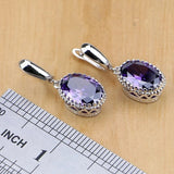 PURPLE AMETHYST JEWELRY SET EARRINGS PENDANT NECKLACE RING BRACELET