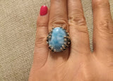 Vintage Natural larimar ring blue gemstone 925 silver Women's fine jewelry