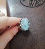 Vintage Natural larimar ring blue gemstone 925 silver Women's fine jewelry