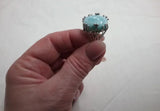 Vintage Natural larimar ring blue gemstone 925 silver Women's fine jewelry