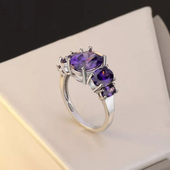 Vintage Purple Alexandrite Ring Silver Women Engagement Jewelry