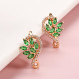 Full Inlaid Natural Zircon Drop Earrings Green For Women 585 Rose Gold Jewelry