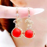 Vintage Red Angel Pearl Earrings For Women Wedding Party Jewelry