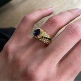 Luxury Blue Sapphire Ring Woman Gold Anniversary Birthday Party Jewelry