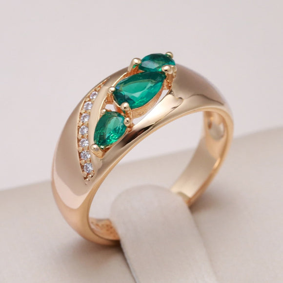 Natural Green Emerald Rose Gold Ring For Women Wedding Jewelry