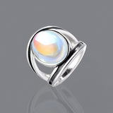 Antique Silver Guardian Angel Ring Green Moonstone for Women Jewelry