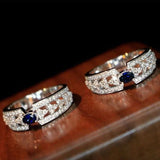 Vintage Blue Retro Bling Ring Women for Party Wedding Jewelry