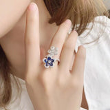 Unique Double Flower Ring for Women Wedding Silver Jewelry