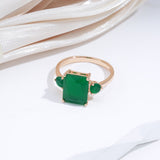 Natural Dark Green Emerald Ring Women 585 Rose Gold Bridal Jewelry