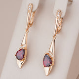 Red Natural Zircon Gold Dangle Earrings For Women Wedding Jewelry