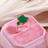 Natural Dark Green Emerald Ring Women 585 Rose Gold Bridal Jewelry