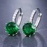 Classic Green Emerald Stud Earrings Round For Women Jewelry