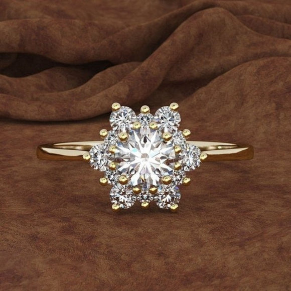 Luxury Sapphire Snowflake Gold Ring Wedding  Jewelry for Women