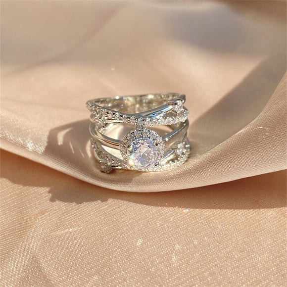 Multi Layer Cross Zircon Ring for Women Party Wedding Jewelry