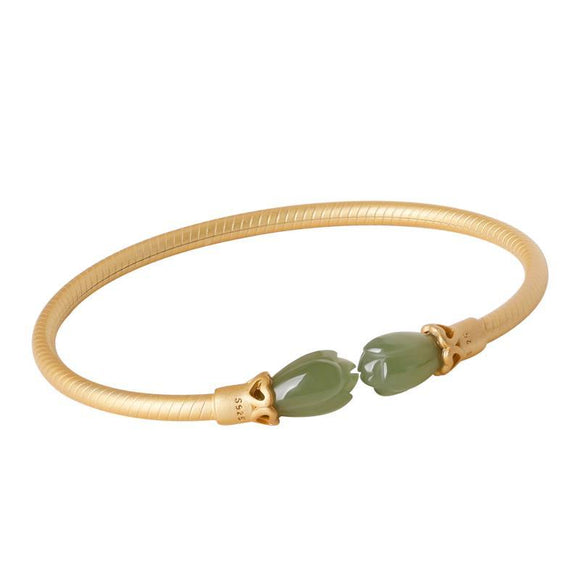 Genuine Hetian Jade Bracelet S925 for Women Retro Gold Jewelry