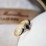 Luxury Blue Sapphire Ring Woman Gold Anniversary Birthday Party Jewelry