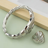 Women 18K Gold Jewelry Set Cuff Bangle Ring Bracelet Wedding