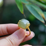 Genuine Hetian Jade Temperament Ring Retro Gold Anniverssary Jewelry