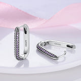 U Shape Purple Amethyst Hoop Earring Silver for Women Anniverssary Jewelry