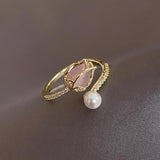 Tulip Flower Pearl Ring For Women Wedding Jewelry Gift