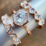 3 Pcs White Zircon Ring Set Gold Wedding for Women Jewelry