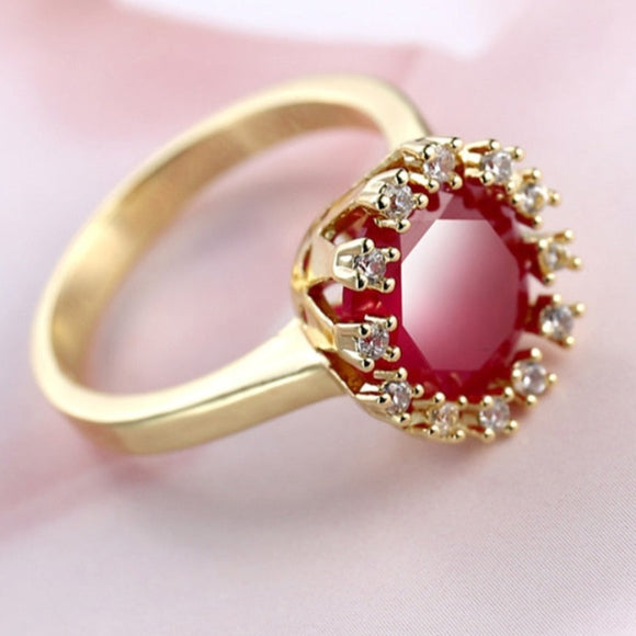 Thin Red Corundum Wedding Ring For Women Gold Eternity Jewelry