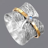 Antique Silver Guardian Angel Ring Green Moonstone for Women Jewelry