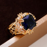 Square Blue Sapphire Ring Gold Women Wedding Vintage Jewelry