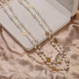 Double Layer Pearl Necklace For Women Rose Flower Women Wedding Jewelry