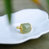 Genuine Hetian Jade Temperament Ring Retro Gold Anniverssary Jewelry