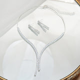 Women White Zircon Necklace Earrings for Wedding Bride Jewelry Sets