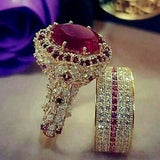 1.52CT Red Gemstone Ring Set Gold Women Bridal Jewellery