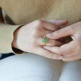 Genuine Hetian Jade Temperament Ring Retro Gold Anniverssary Jewelry